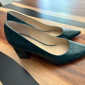 Marc Fisher Teal Croc-Embossed Block Heel Pumps